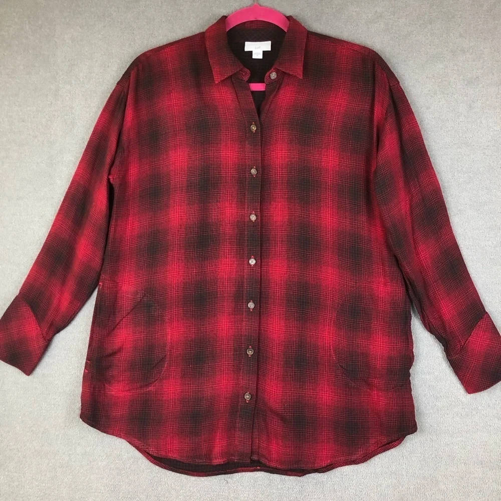 J. Jill Plaid long sleeve oversized button down shirt size XS - Picture 1 of 8